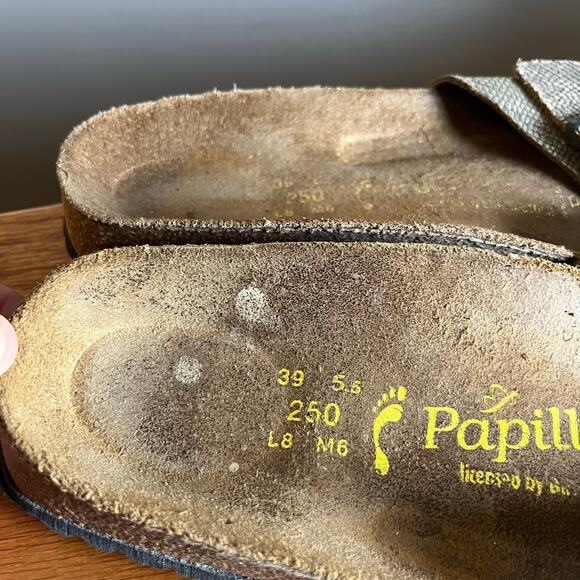 Birkenstock Papillio Madrid Shiny Python Gold Brown Slip On Sandals US 8 EU 39 - Picture 6 of 6